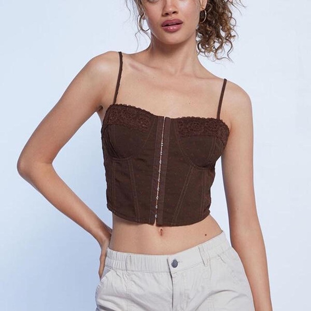 Brown Lace Trimmed Women's Top